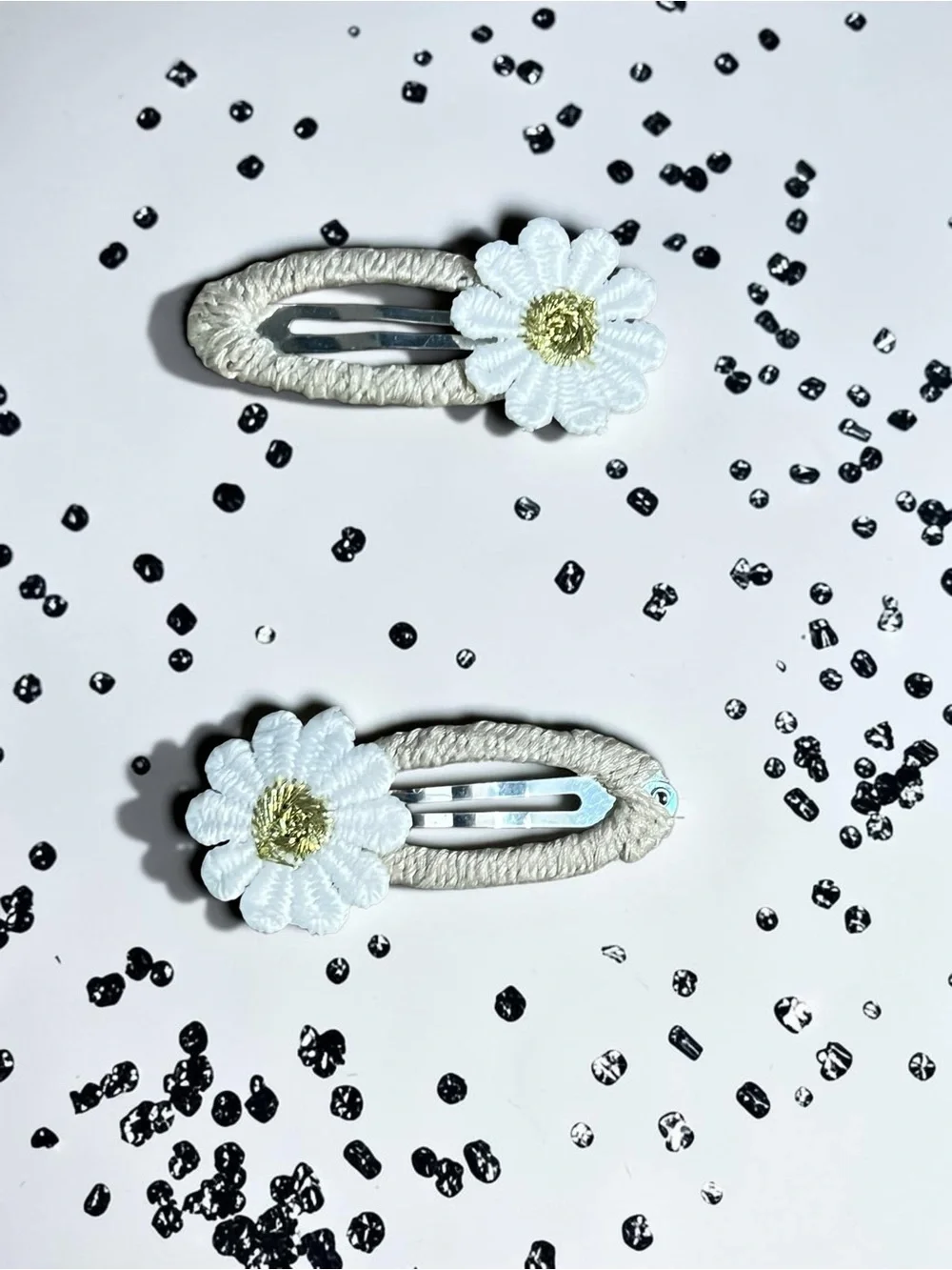 Handmade White Daisy Hair Clips - Set of 2 - Boho Floral Snap Hair Barrettes